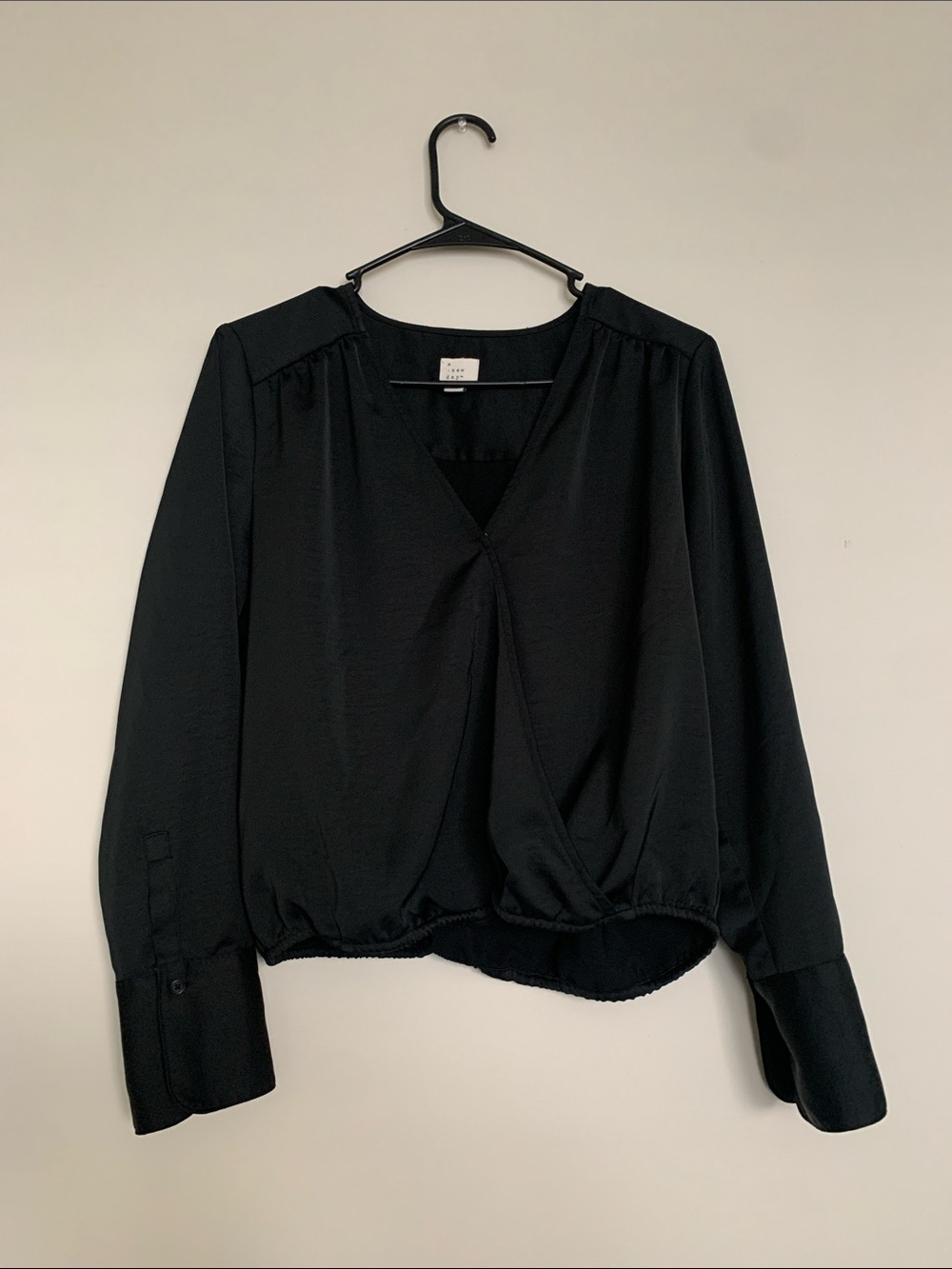 a new day Black Silky V-Neck Wrap Blouse